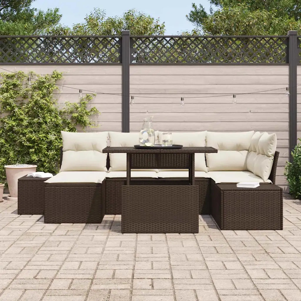 Set Divano da Giardino con cuscino 7 pcs Marrone e crema