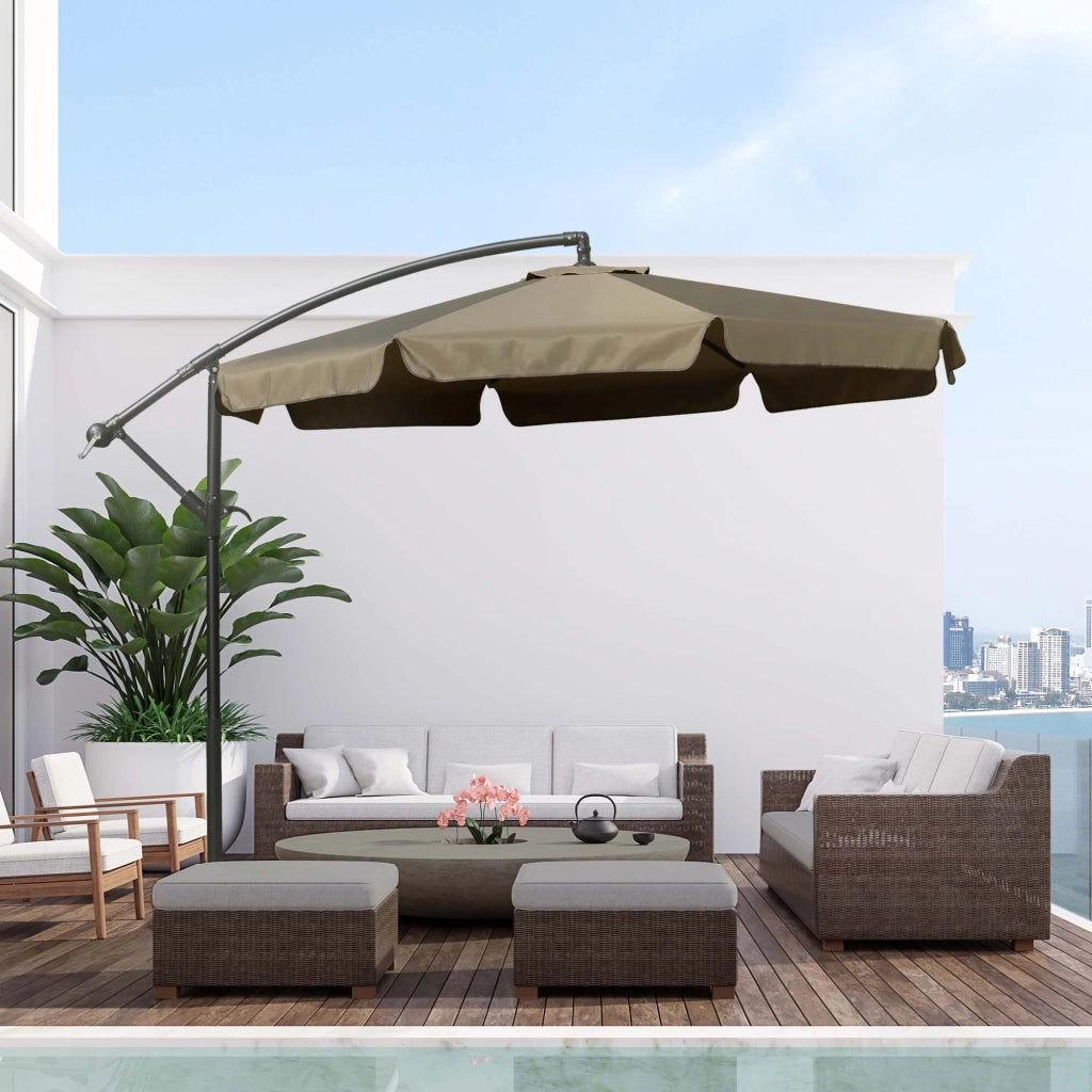 EasyComfort Ombrellone da Giardino a Braccio con Apertura a Manovella in Metallo e Poliestere, Ø2.7x2.7 m, Caffè