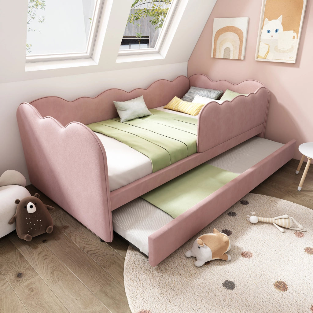 LETTO estraibile 90 x 190 cm in velluto rosa, senza materasso