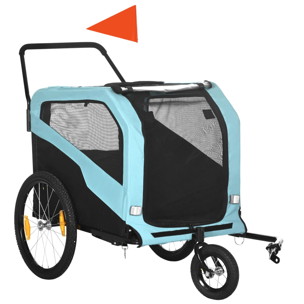 Rimorchio per cani 2 in 1 fino a 30 kg convertibile in passeggino blu per bici da 24 a 28 pollici con riflettori