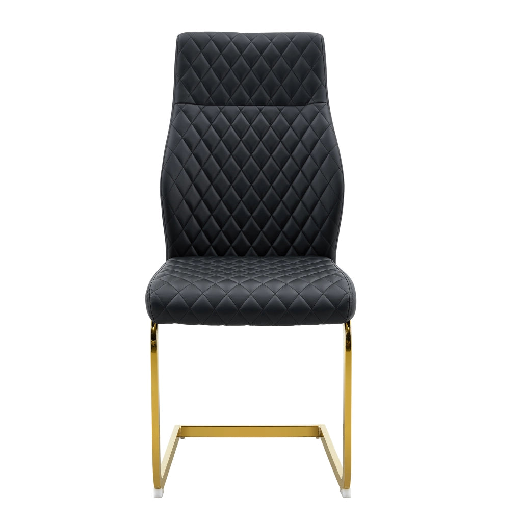 Sedie da sala da pranzo set 2 con schienale alto ergonomico e imbottitura, in similpelle PU nera e metallo dorato