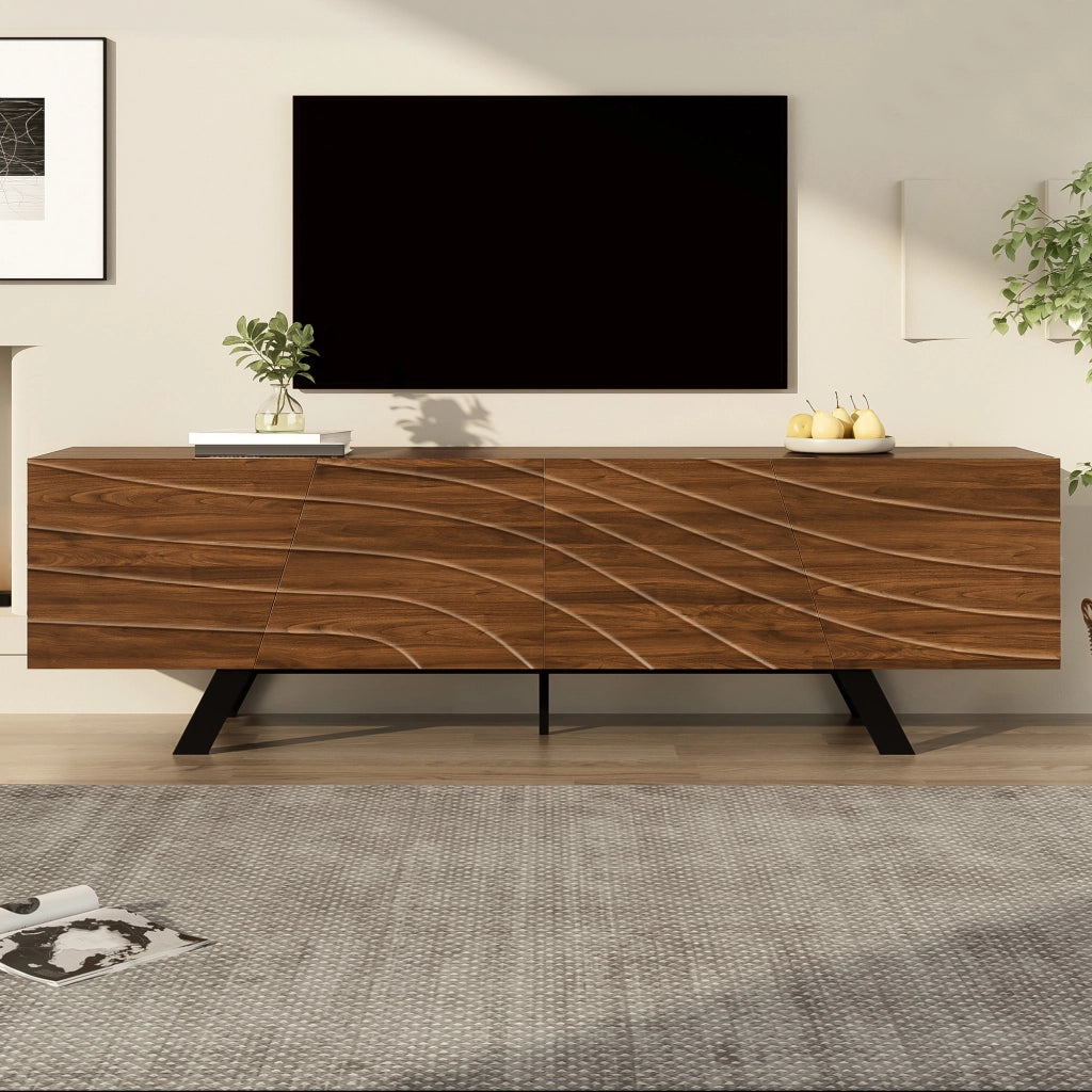 Mobile TV 160 × 39 × 50.5 cm con frontale ondulato 3D e gestione dei cavi in MDF colore noce