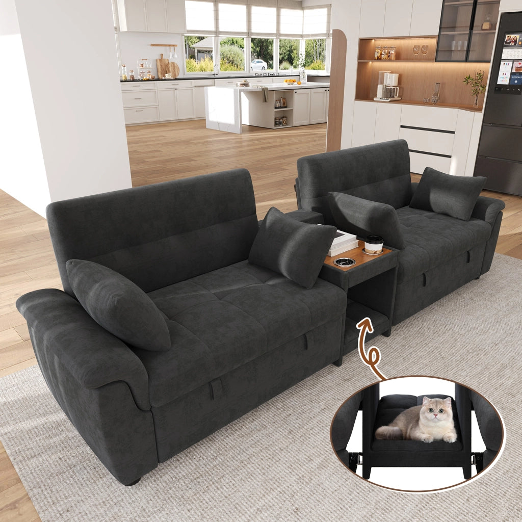 Divano letto con due moduli estraibili in ciniglia grigio scuro schienale regolabile a 3 livelli 284 × 138 × 89 cm