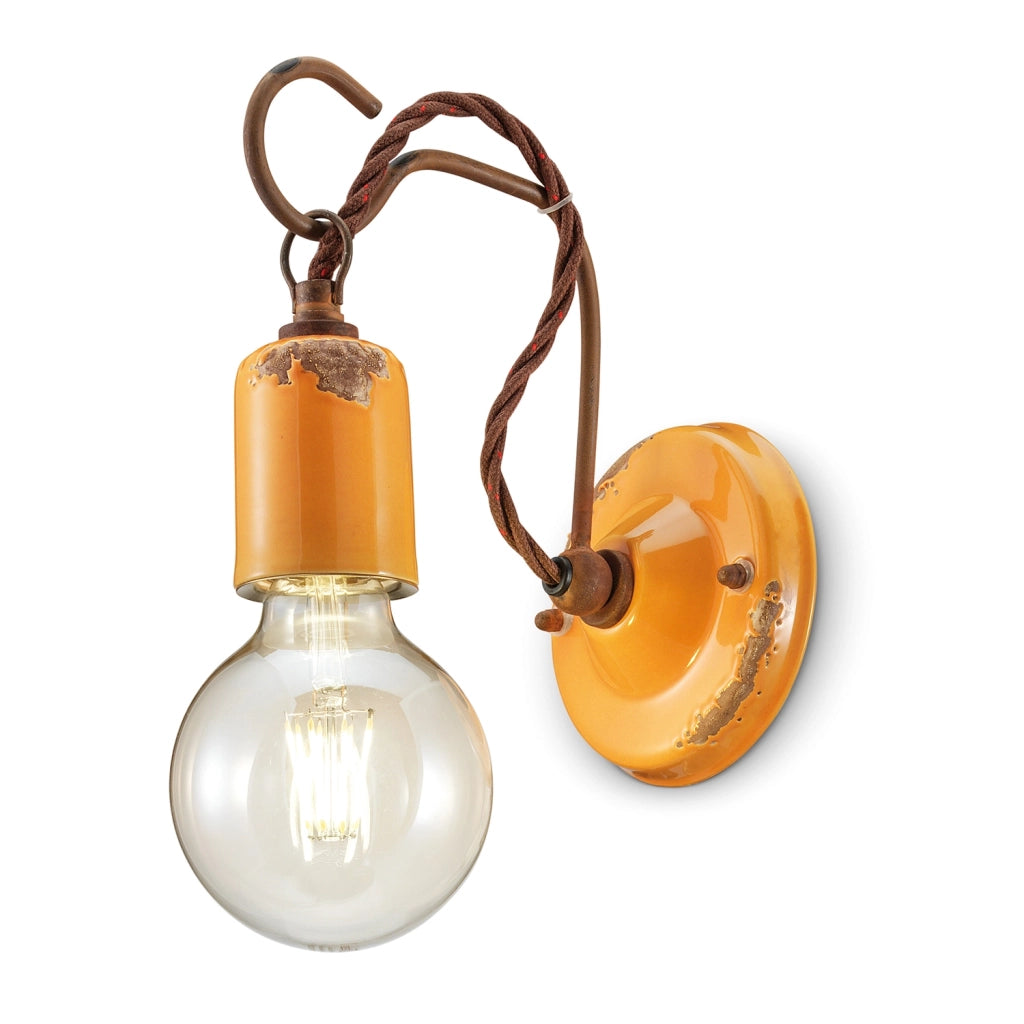 Applique Vintage Ceramica Gialla Con Filamento 1 Luce E27