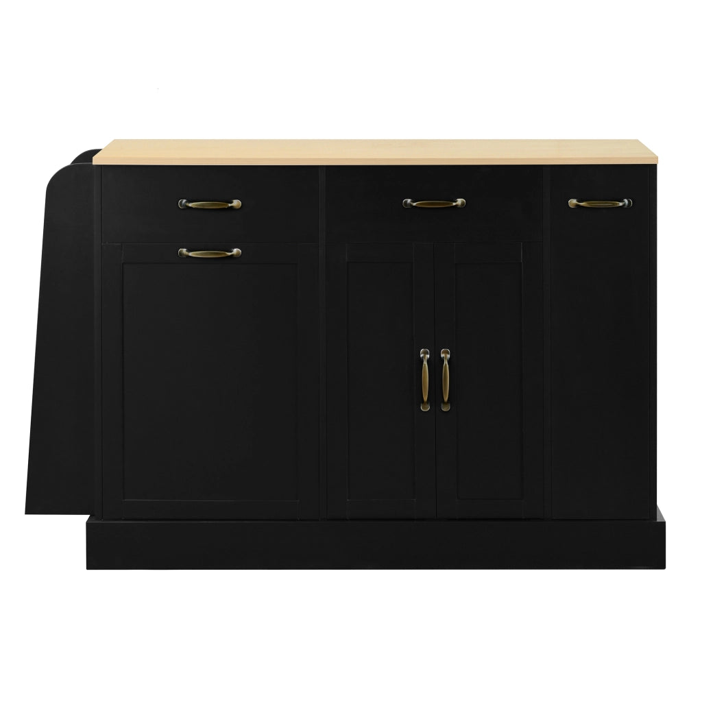Credenza da cucina con vano pattumiera, ripiani aperti per spezie e vani contenitore, nera in MDF, 133.5 × 40 × 86 cm