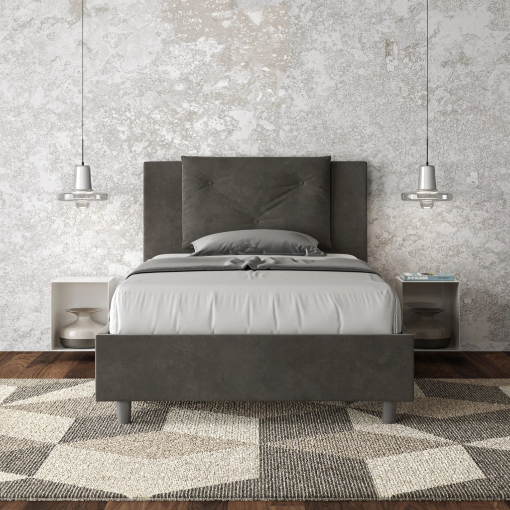 BS COM Letto singolo con rete imbottito 100x210 microfibra grigio