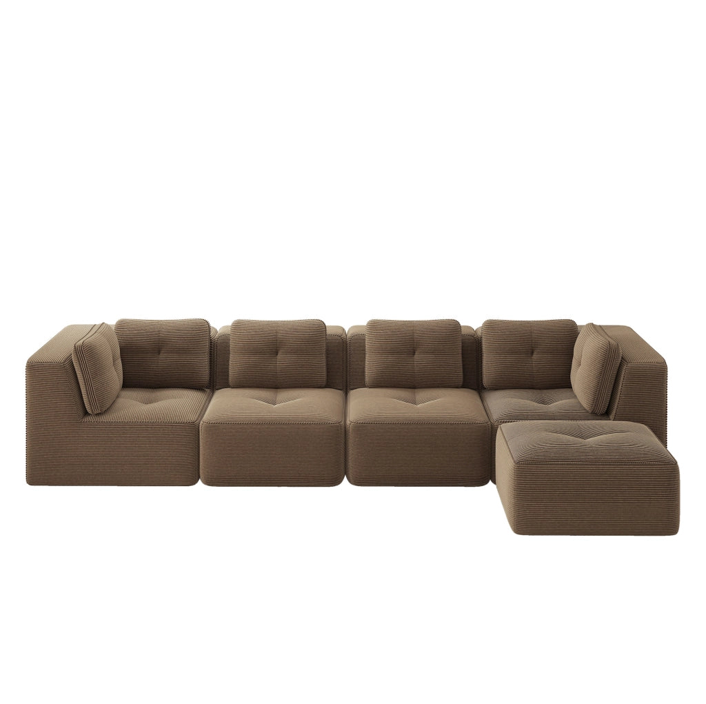Divano modulare 386x177x69 cm in velluto a coste marrone, senza montaggio