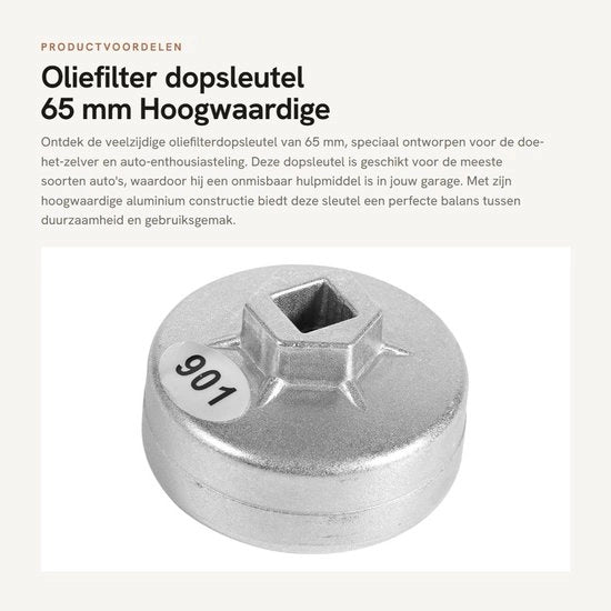Chiave per filtro olio 65 mm - Costruzione in alluminio - Finestra cromata - Cappuccio poligonale - Resistente allo shock - Adattamento perfetto - Chiave filtro