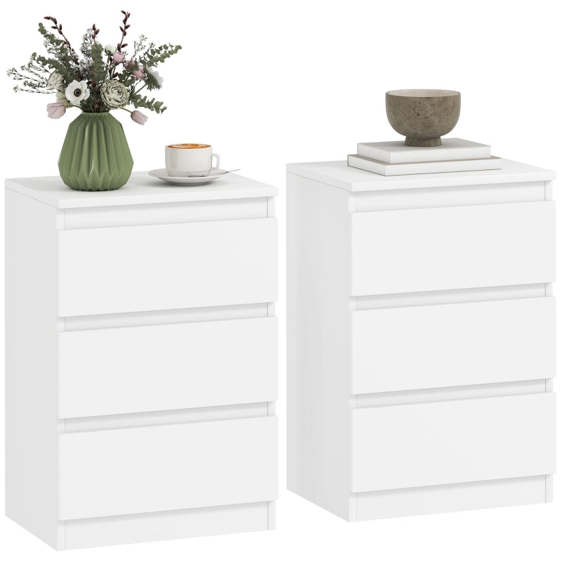 Comodini set di 2 con 3 cassetti in MDF bianco per camera da letto senza maniglie 40 × 30 × 59.5 cm