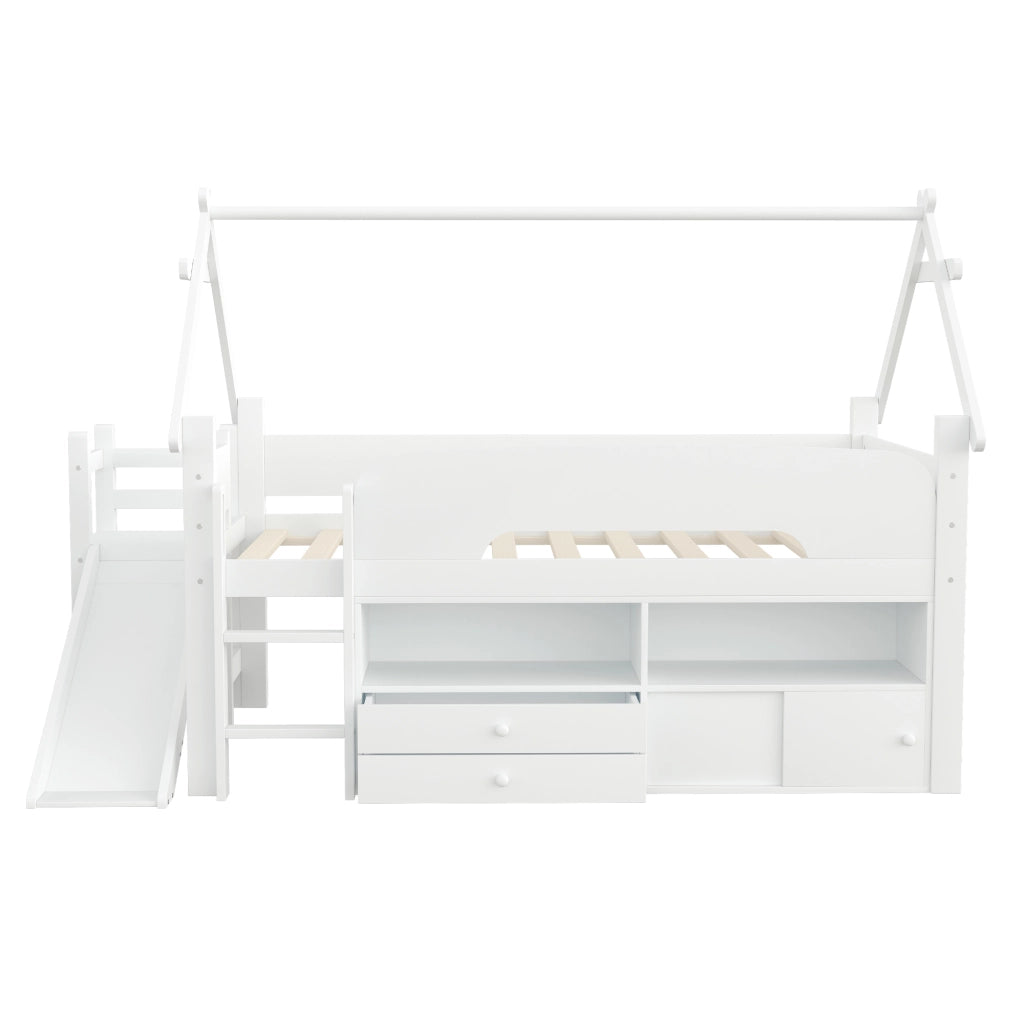 letto bambini massello legno mdf bianco 252.5 x 118 cm