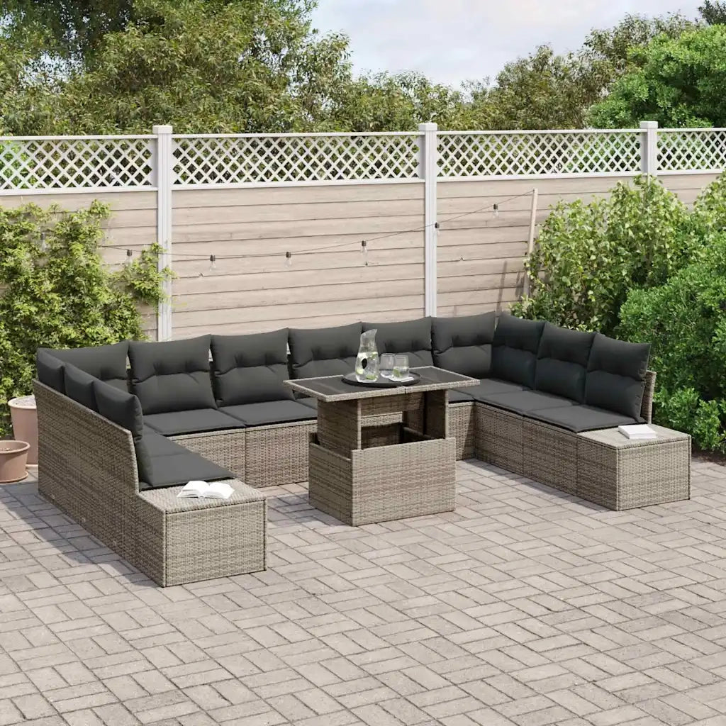 Set Divano da Giardino con cuscino 11 pcs Grigio polyrattan