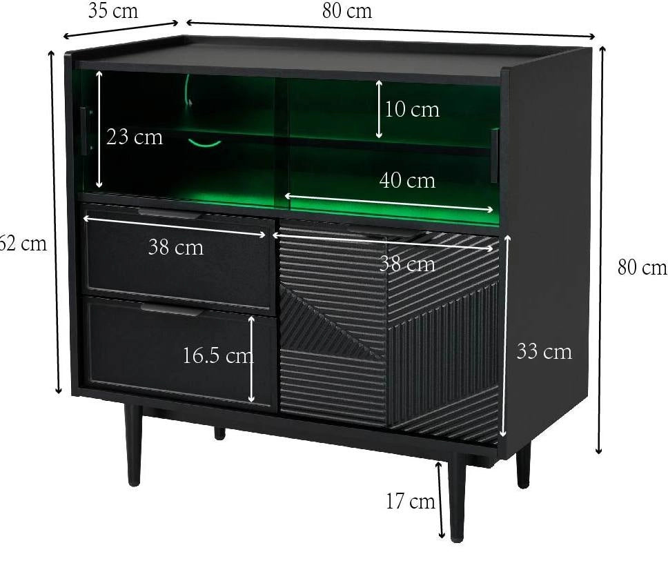 Mobile contenitore con ante scorrevoli in vetro e LED regolabile 80 cm; nero
