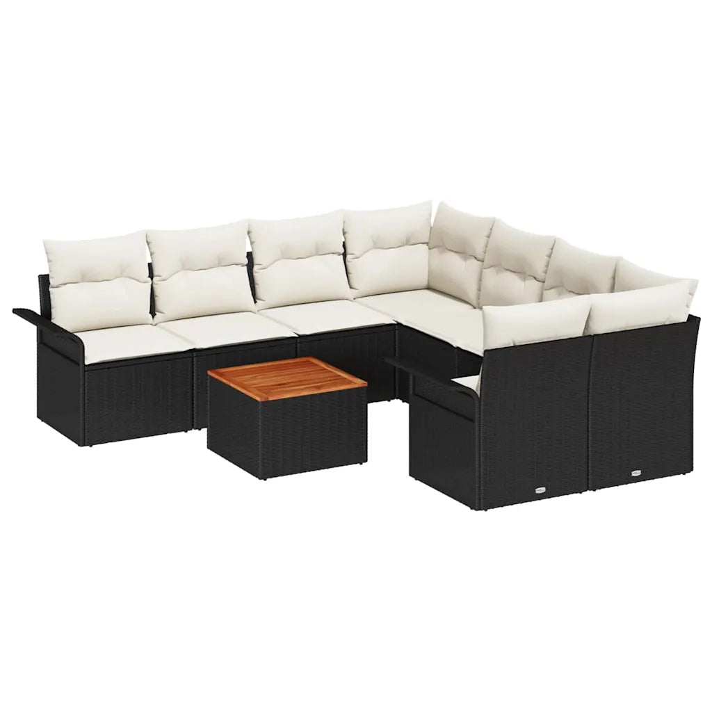 Set Divano da Giardino 9 pcs Nero e Crema polyrattan