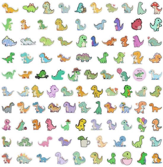 Sticker Kinder per Bambini 100 Motivi - Sticker Acqua Resistenti - Dinosauri - Decorazione - Festa - Materiale Vinile di Alta Qualità
