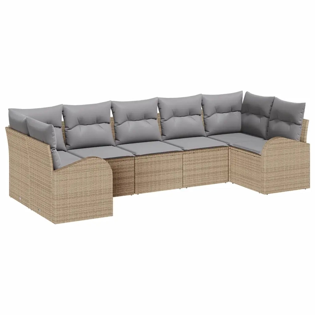 Set Divano da Giardino 7 pcs Beige e Grigio Chiaro polyrattan