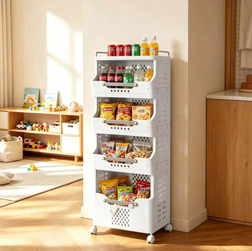 Carrello portaoggetti mobile in polipropilene grigio crema con ruote e freni