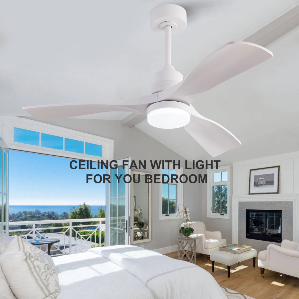 Ventilatore da soffitto bianco 42 pollici con luce LED 20 W; 3 pale ABS; motore DC reversibile e telecomando