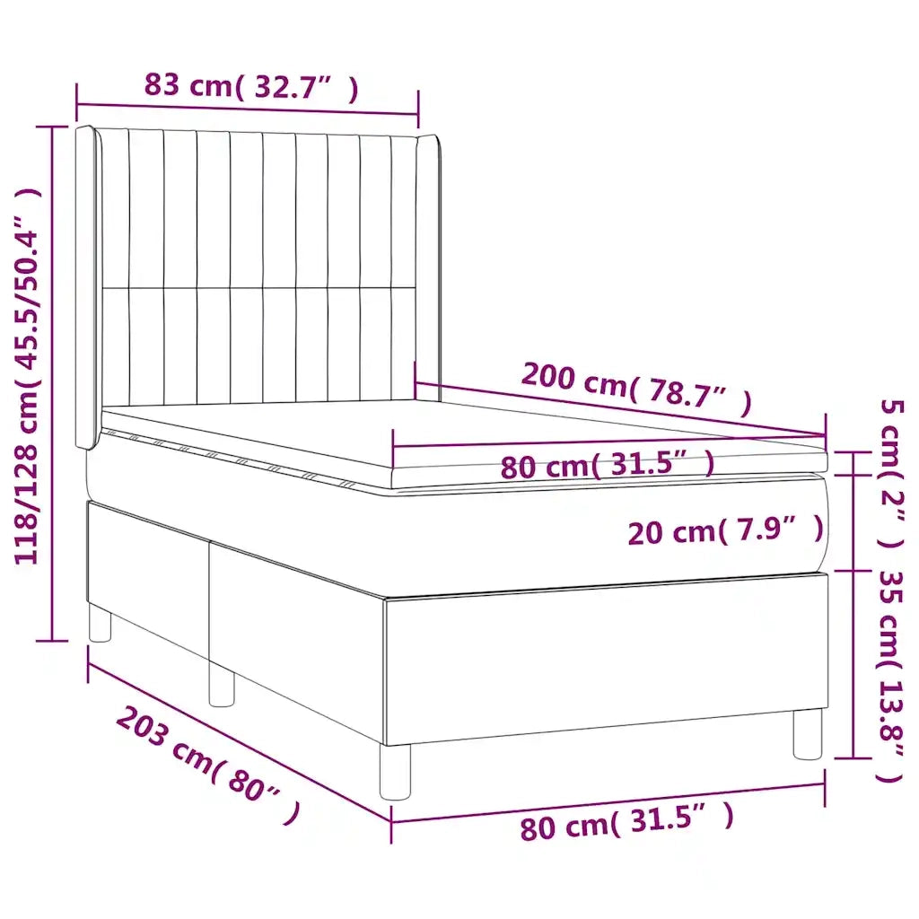 Giroletto a Molle con Materasso-Struttura Letto Nero 80x200 cm inTessuto 857886