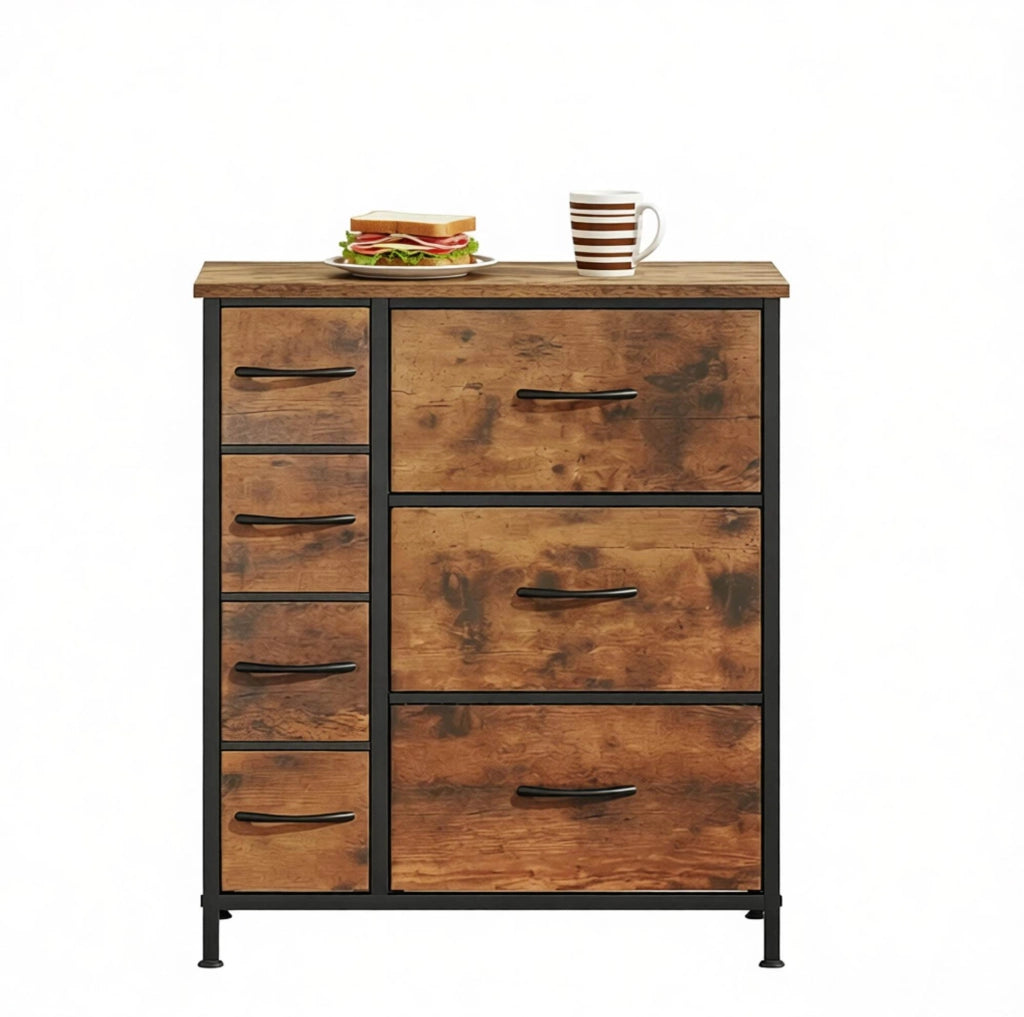 Cassettiera con 7 cassetti in tessuto; 63;5 x 30 x 73 cm; marrone rustico e nero