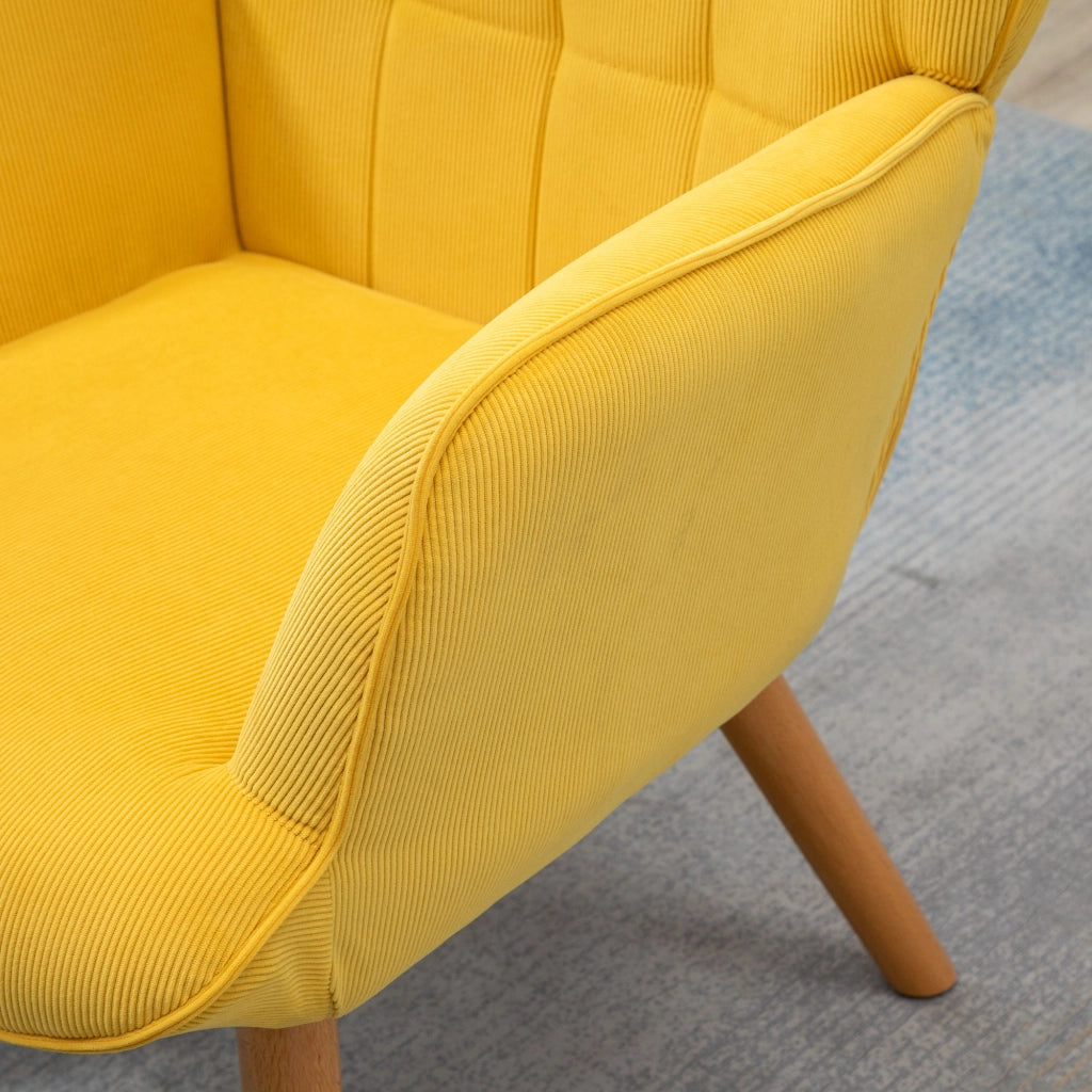 Poltrona Relax con Poggiapiedi in Tessuto e Gambe in Legno ¨C Minimal ¨C Giallo
