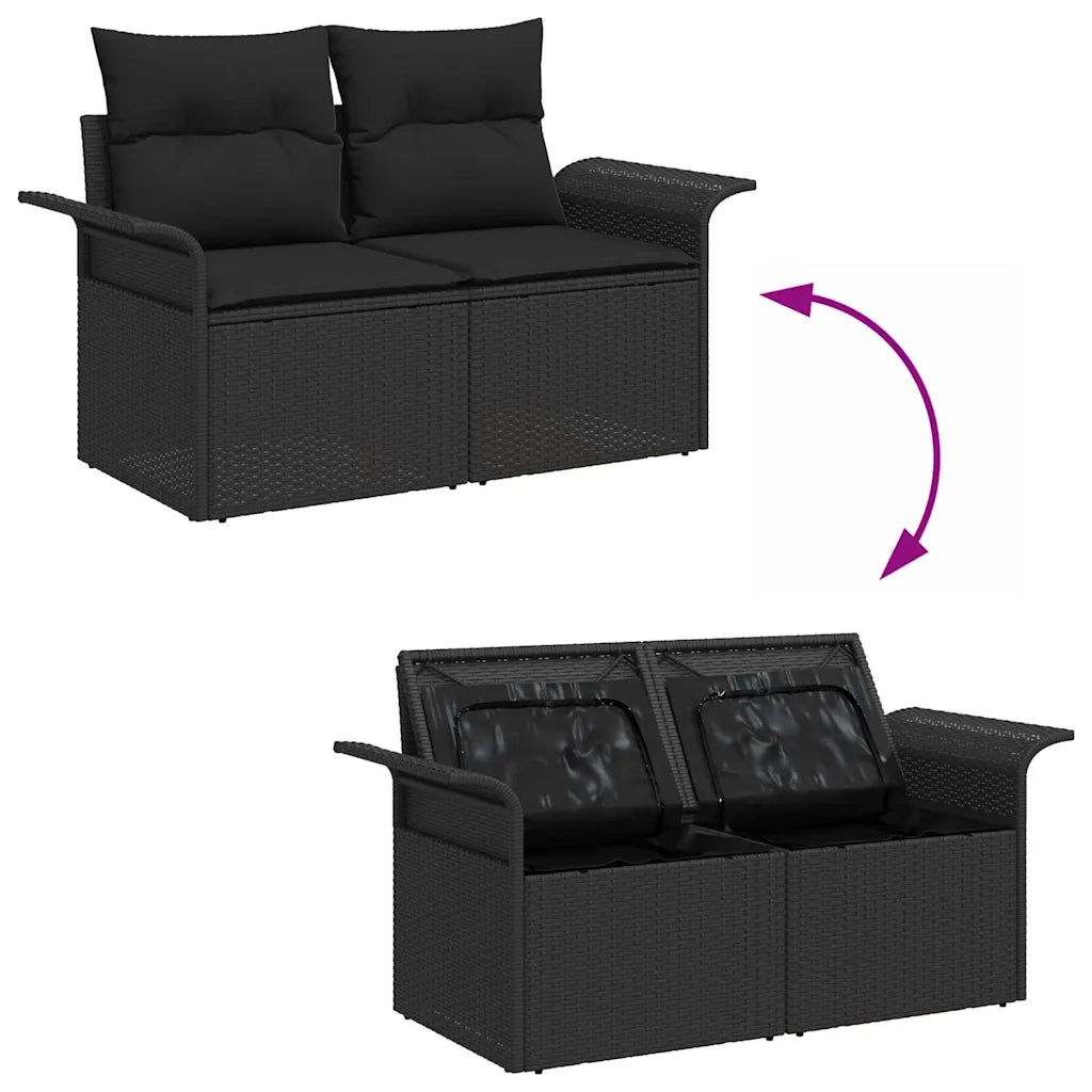 Set Divano da Giardino con cuscino 7 pcs Nero polyrattan