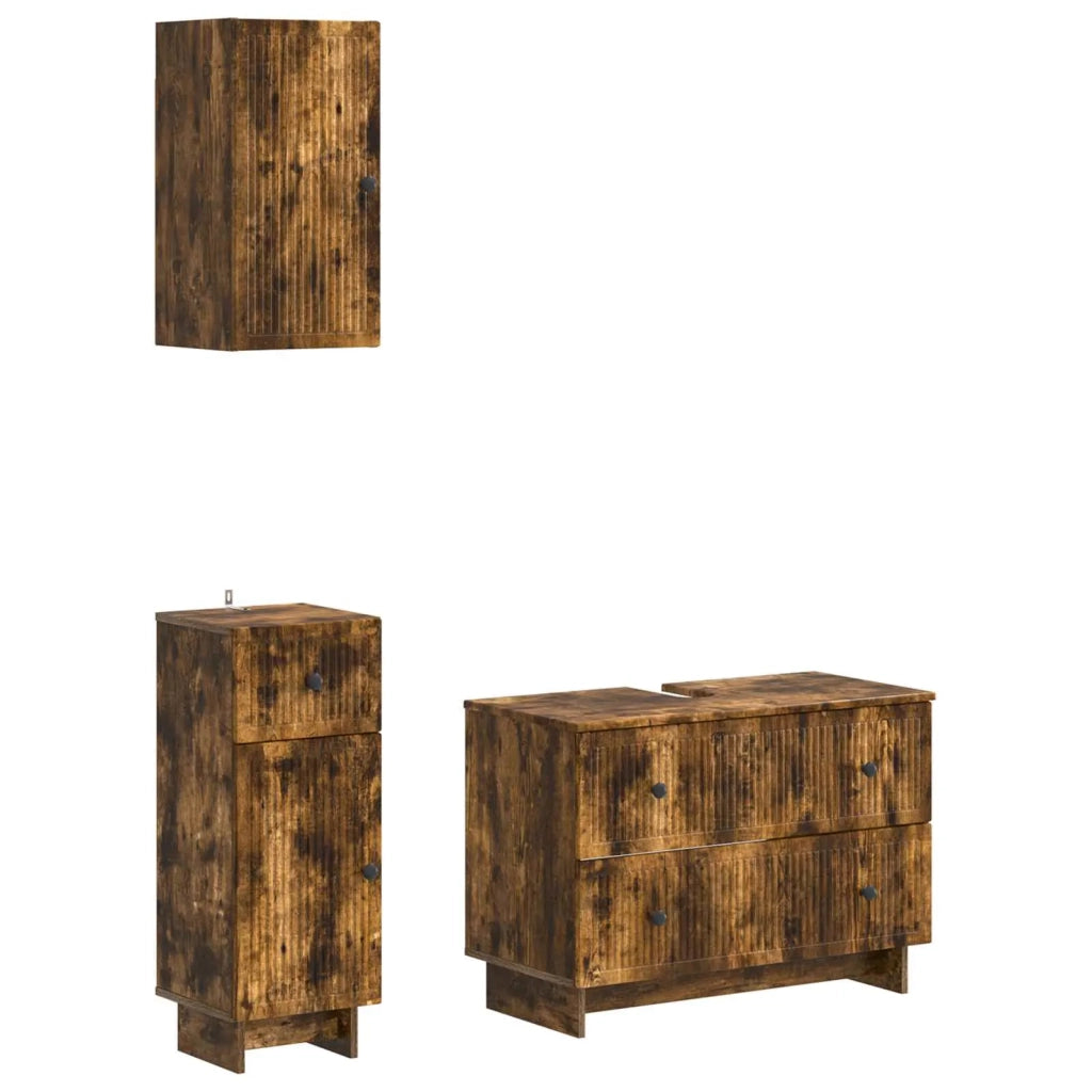Set di armadietti da bagno in 3 pezzi EDE Rovere Fumo 3417743