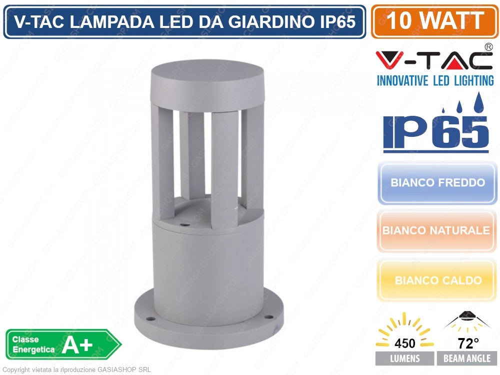 V-TAC VT-830 LAMPADA LED DA GIARDINO CON FISSAGGIO A TERRA 10W COLORE GRIGIO IP65 - Colore Luce:Bianco Caldo