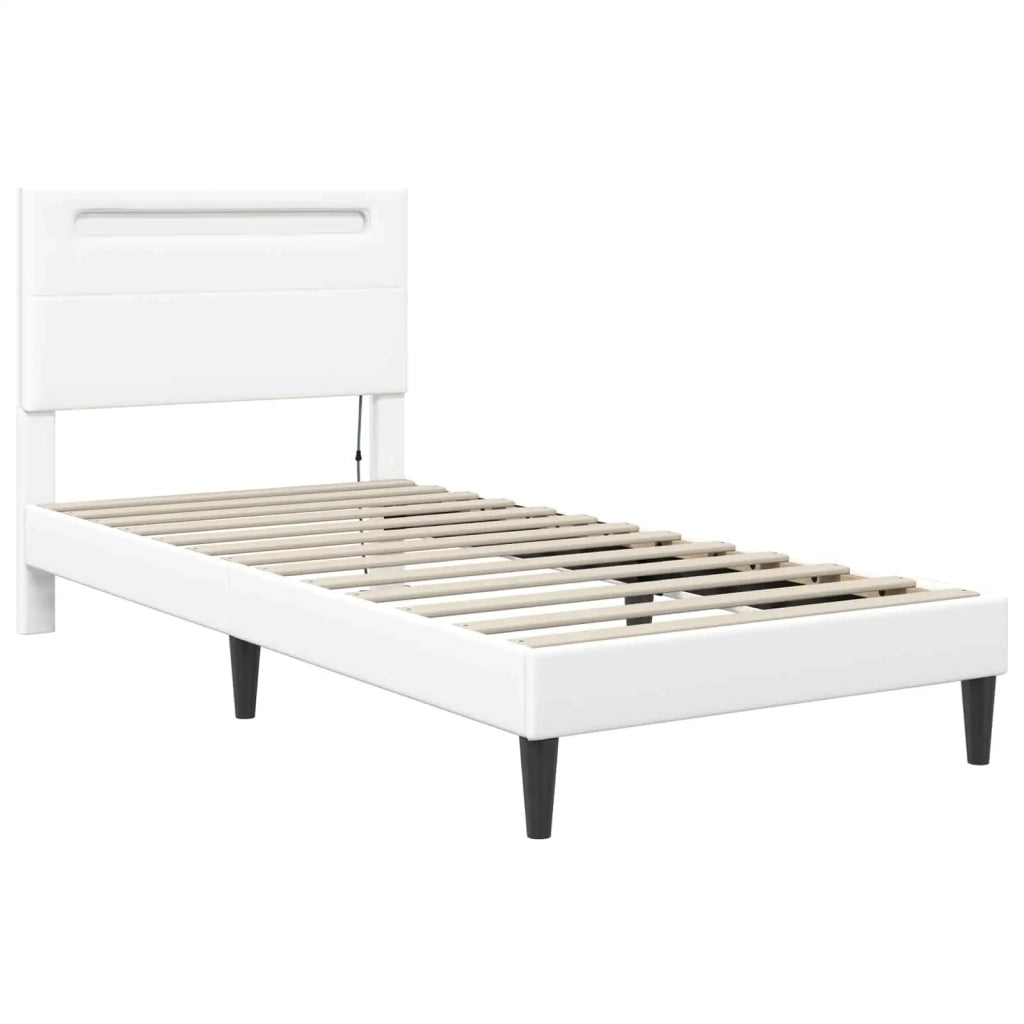 Letto singolo | Letto per adulti | Struttura del letto con testiera Bianco 80 x 200 cm Similpelle