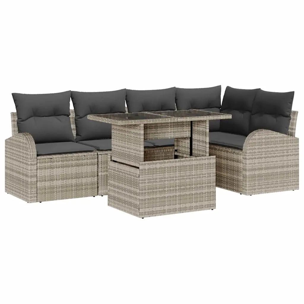 Set Divano da Giardino 6 pcs Grigio chiaro polyrattan