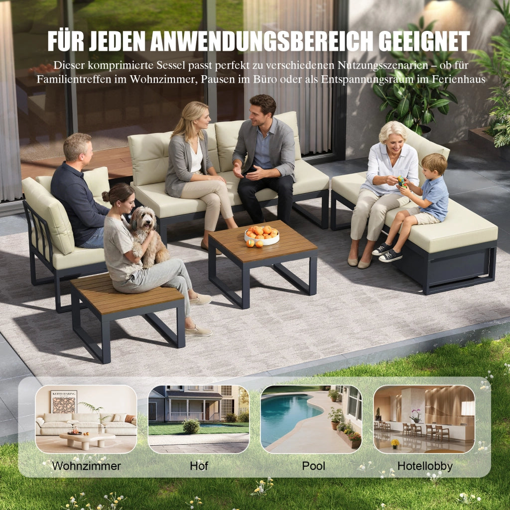 Set divano da giardino modulare beige con schienale regolabile a 3 posizioni e vano contenitore