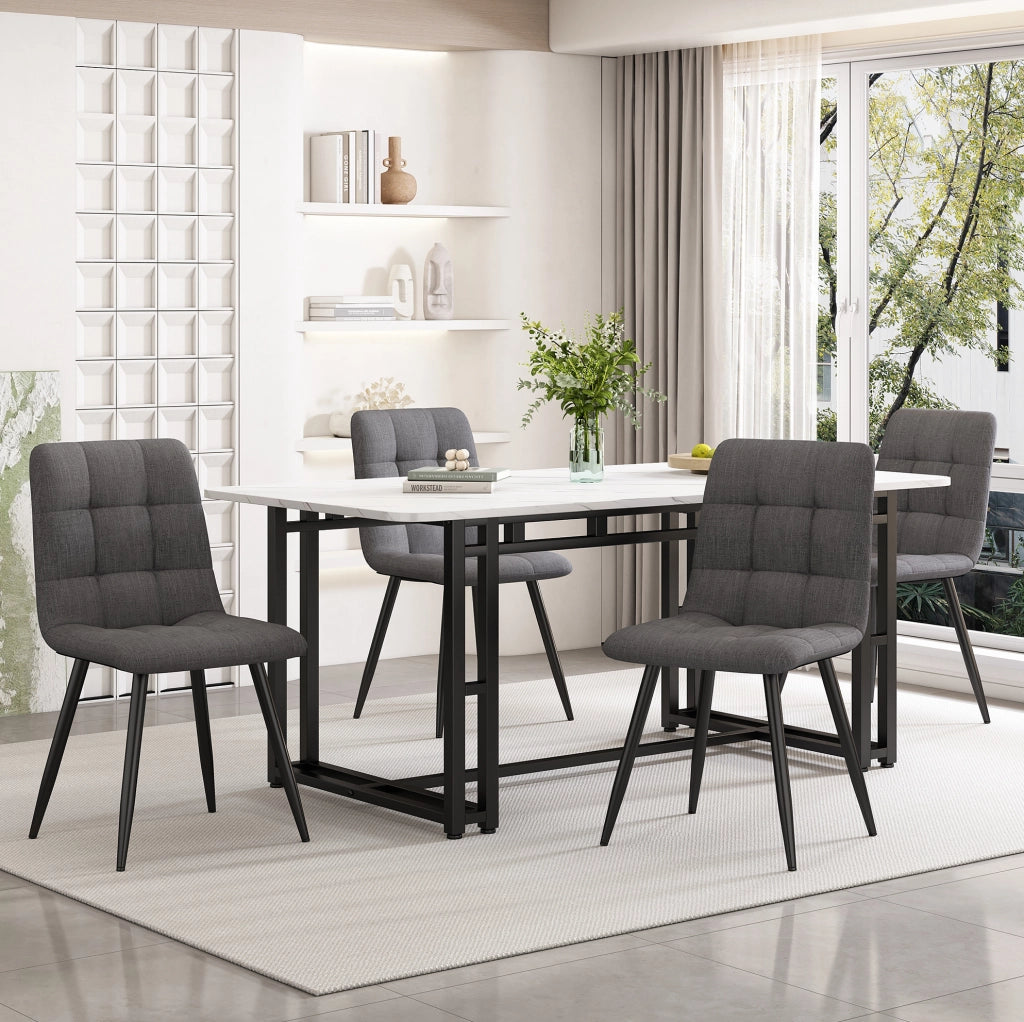 Set tavolo da pranzo 140x80 cm con 4 sedie in lino grigio scuro e struttura nera