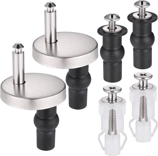 Fermo WC a 6 pezzi - Viti/Ambi/Perno - Acciaio Inox - Resistente alla Corrosione - Solido/Duraturo - Adatto per Fori da 14-16 mm - Fermo WC per Toilette