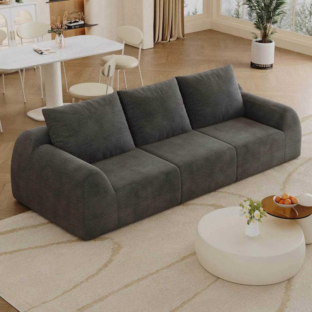 Divano in tessuto chenille 257x95x85 cm; imbottitura in schiuma elastica; grigio scuro