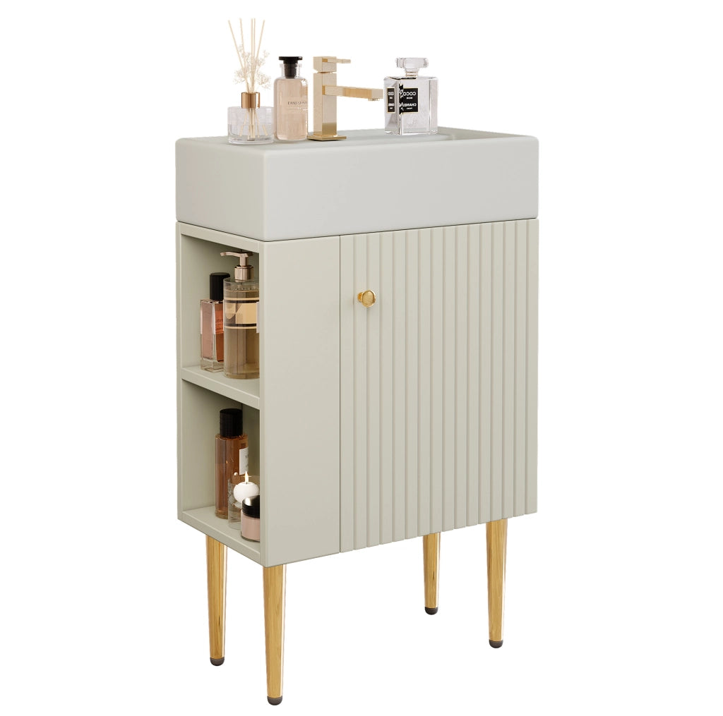 Mobile bagno compatto bianco con lavabo in ceramica lucida da 55 cm