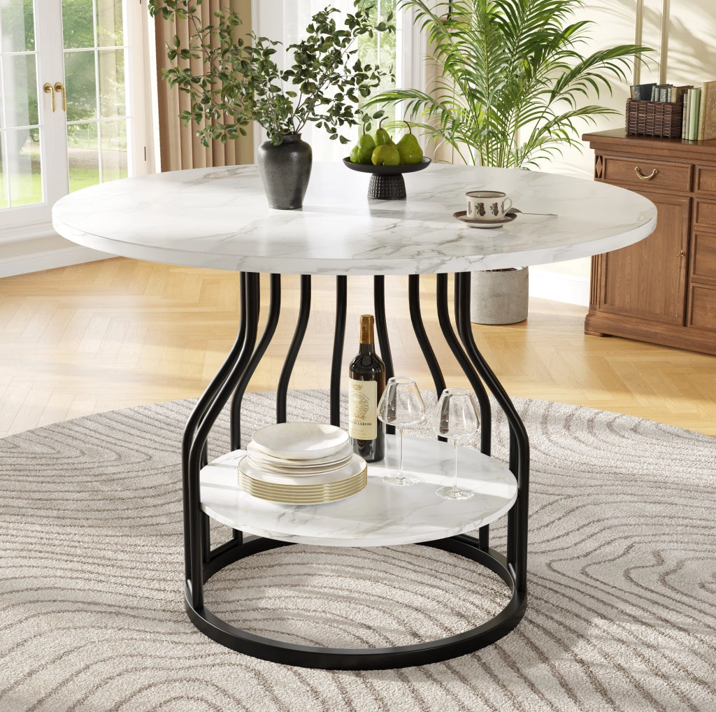 Tavolo da pranzo rotondo 80x80x76 cm in MDF effetto marmo nero