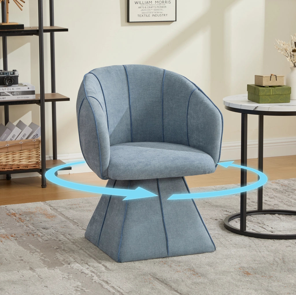 Poltrona girevole 360° in ciniglia blu con schienale alto HOMVRA