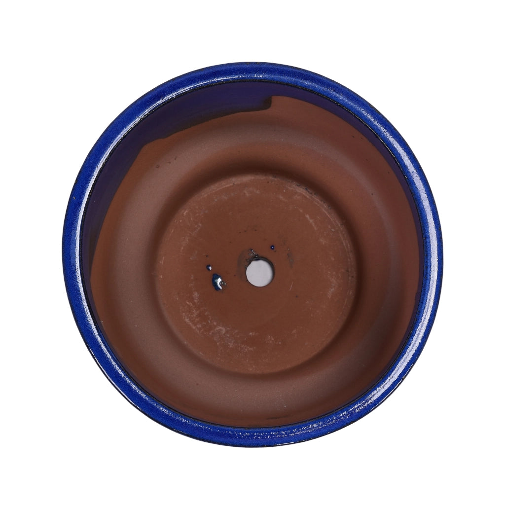 Vaso per piante in ceramica blu-verde con finitura lucida e foro di drenaggio; resistente al gelo e alle intemperie
