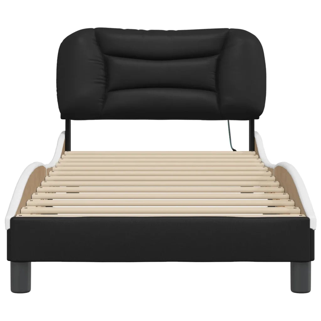 Letto singolo | Letto per adulti | Giroletto con LED senza Materasso Hvar Nero e Bianco 90x190 cm