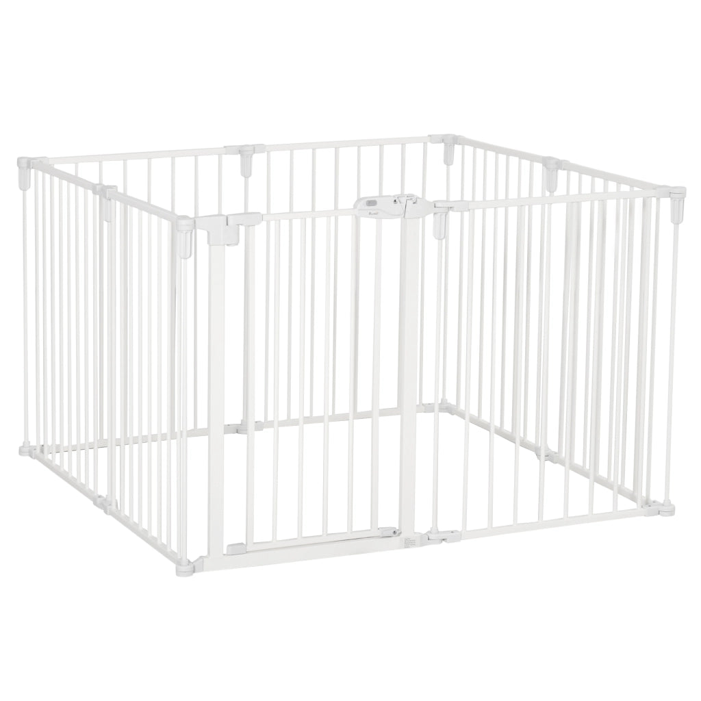 Recinto modulare per animali domestici a 8 pannelli con porta a doppia chiusura; pieghevole; bianco; 482.5 × 2 × 76 cm