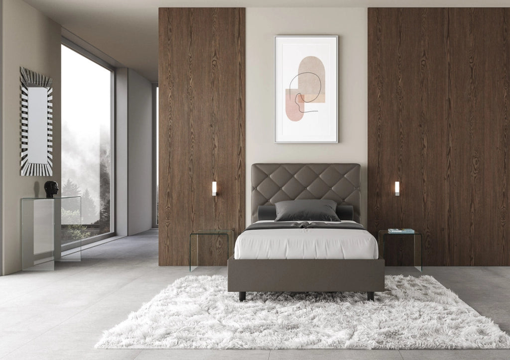 Letto 1 Piazza e Mezzo 130x200 cm con Rete e Contenitore Priya Cappuccino
