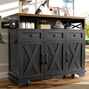 Isola cucina mobile nera con piano pieghevole e ruote