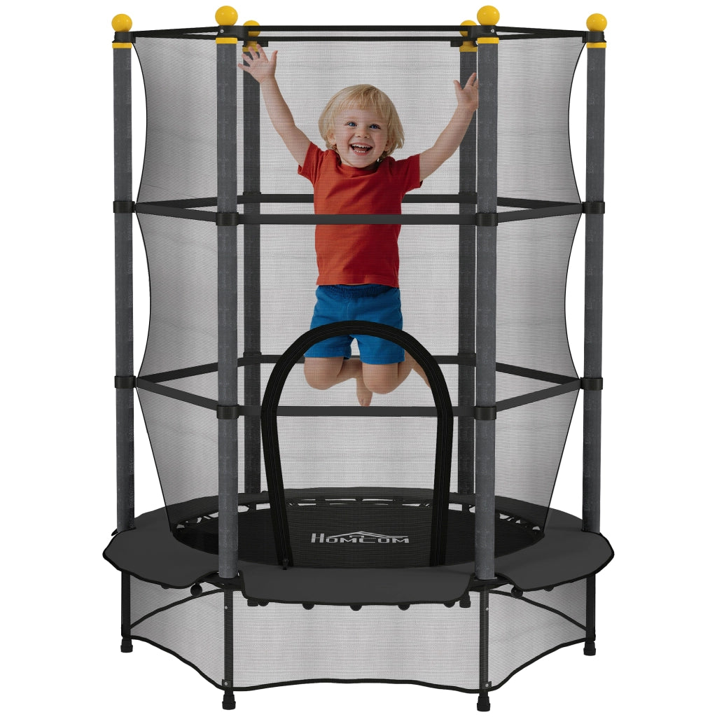 Tappeto Elastico per Bambini con Rete di Sicurezza e Pali Imbottiti Et¨¤ 3-10 Anni, ?140 x 190 cm, Nero