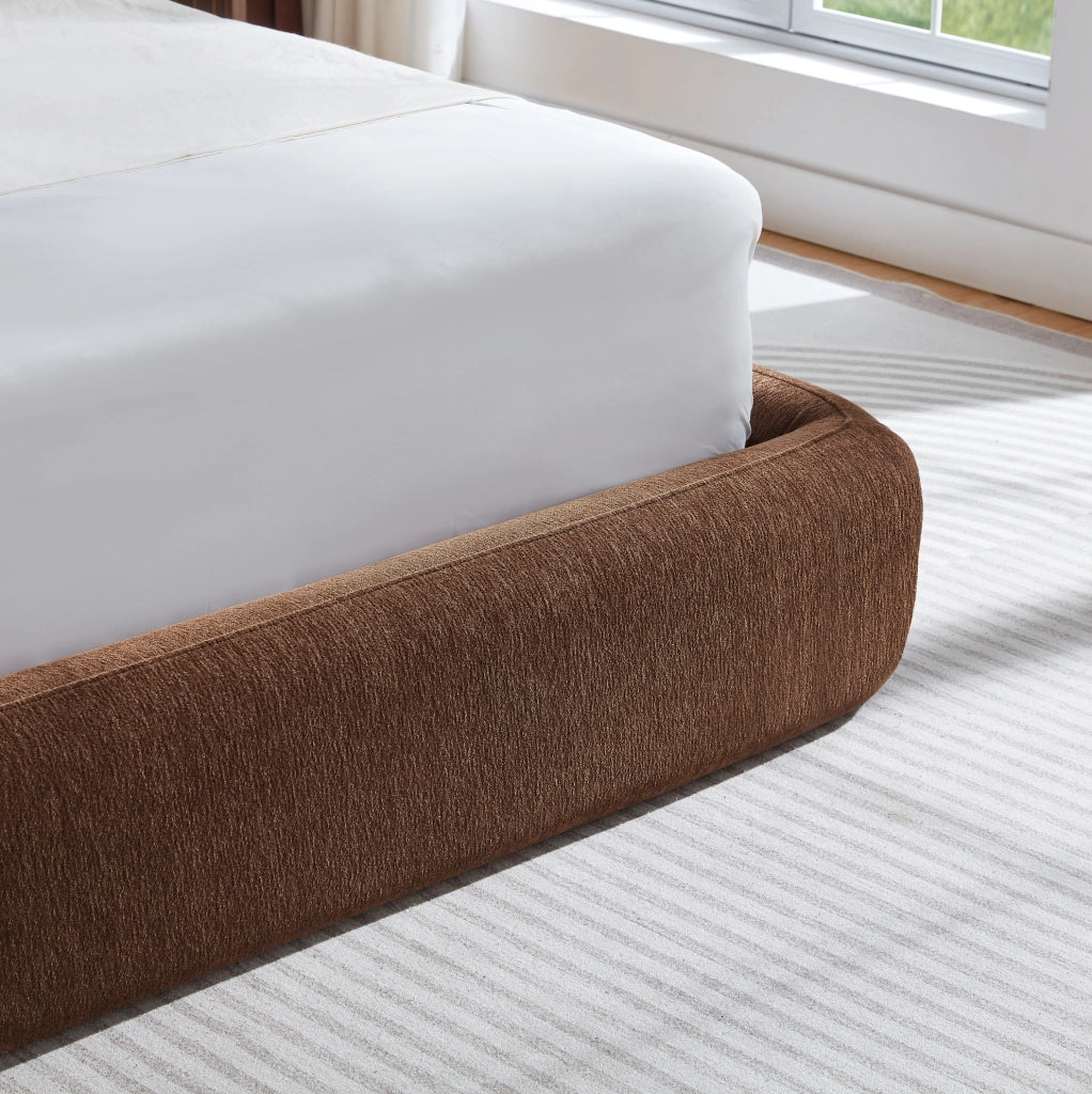 Letto Matrimoniale 160 x 200 cm con Testiera Imbottita e Telaio in Acciaio Marrone - Materasso non Incluso