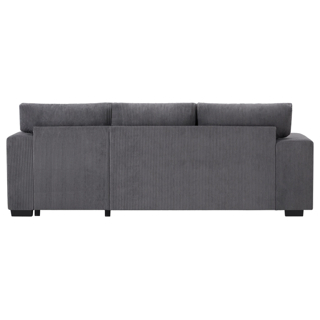 Divano letto angolare 231x131,5 cm con contenitore, USB e USB-C in velluto a coste grigio