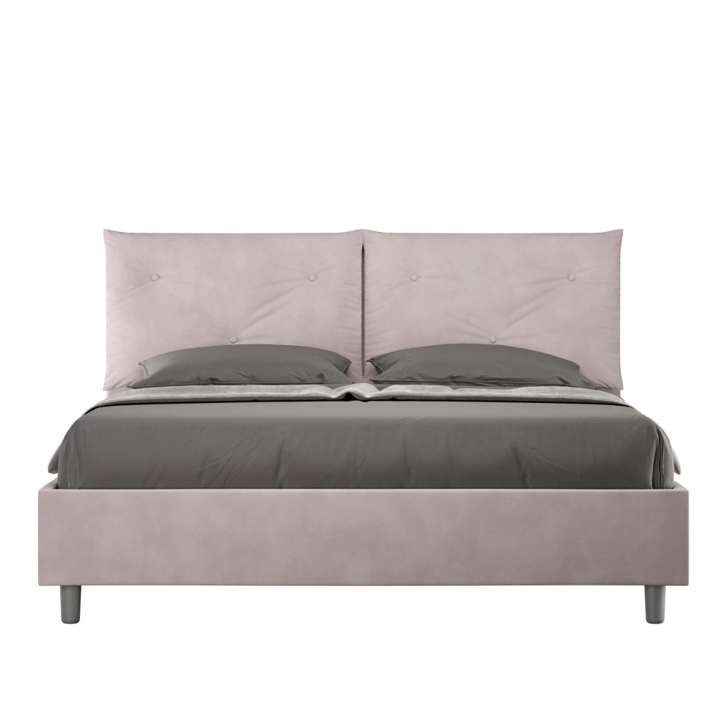 BS COM Letto matrimoniale con rete imbottito 160x200 microfibra glicine
