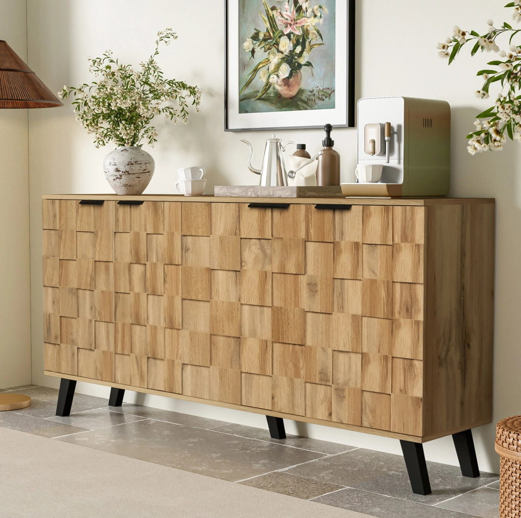 Credenza 160,5 x 35,5 x 78 cm effetto legno – 4 ante e ripiani regolabili
