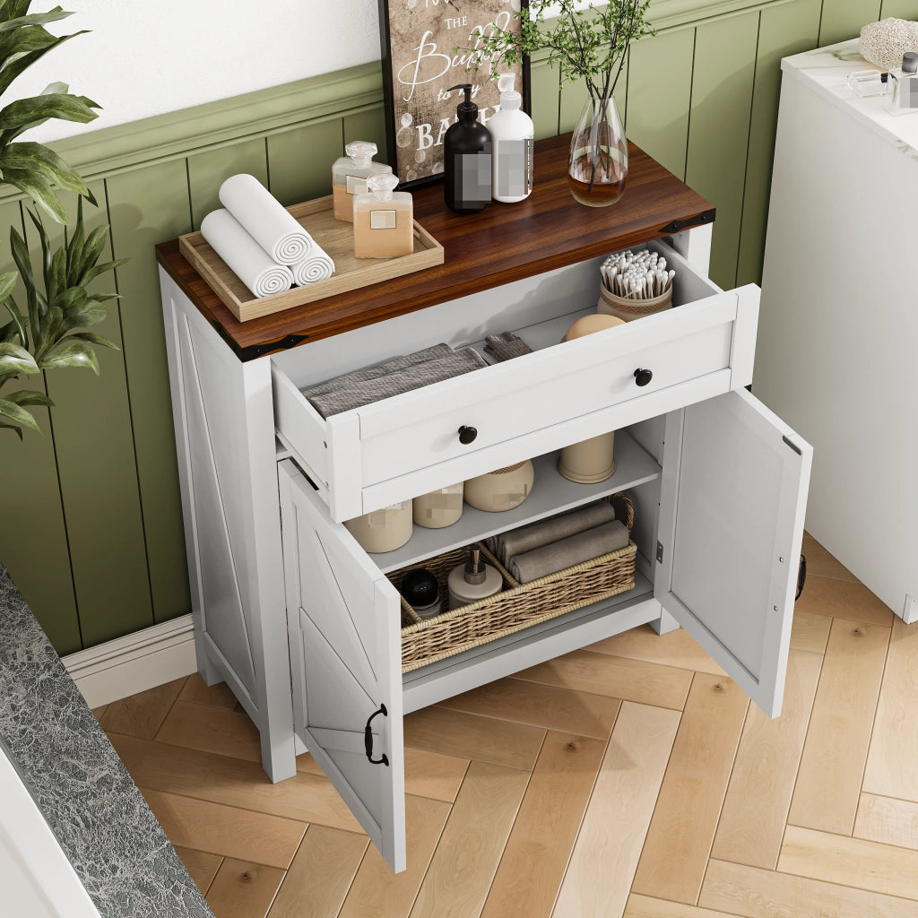 Credenza da cucina con cassetto, 2 ante e ripiano regolabile, per cucina e ingresso, MDF bianco, 76 × 30 × 83 cm