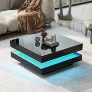 Desviae Tavolino basso quadrato con LED controllati tramite app Bluetooth in pannello truciolare nero 70 × 70 × 36 cm