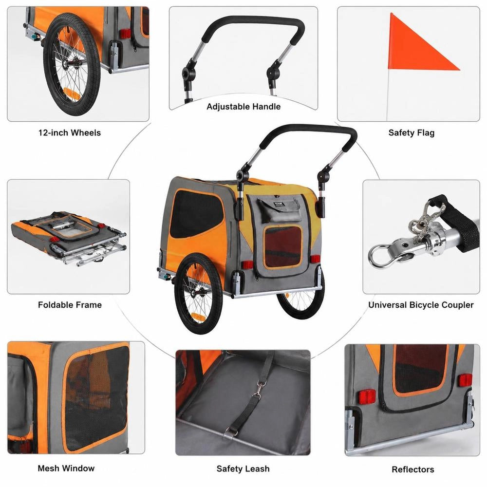 Dog Bike Trailer, Carries Up To 30 Kg, 2-in-1 Bike Carrier For Pet Strollers, Easily Foldable Frame With Quick-release Wheels, Universal Bike Hitch, Reflectors
