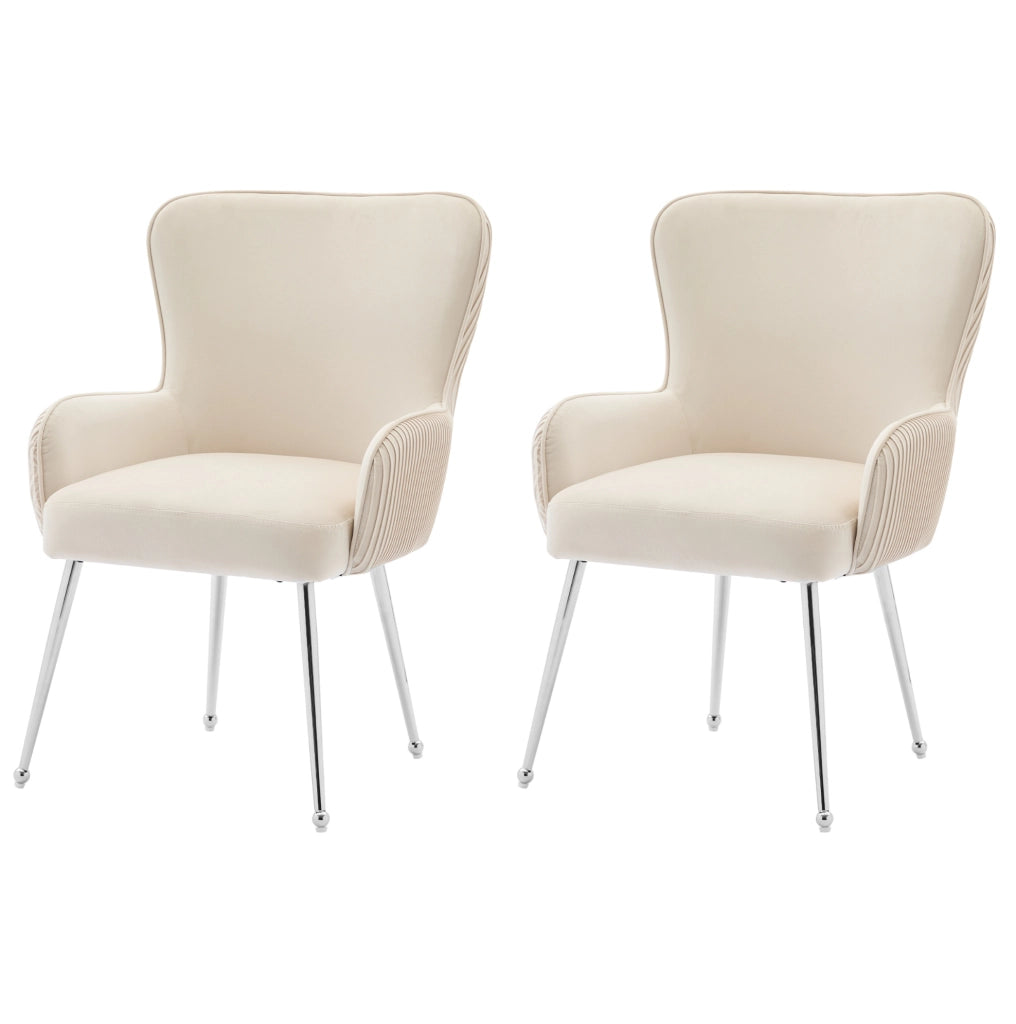 Set di 2 sedie imbottite in velluto beige con braccioli